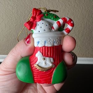 Vintage 1990’s Christmas Stocking Ornament, Stocking Full of Toys, Rocking Horse